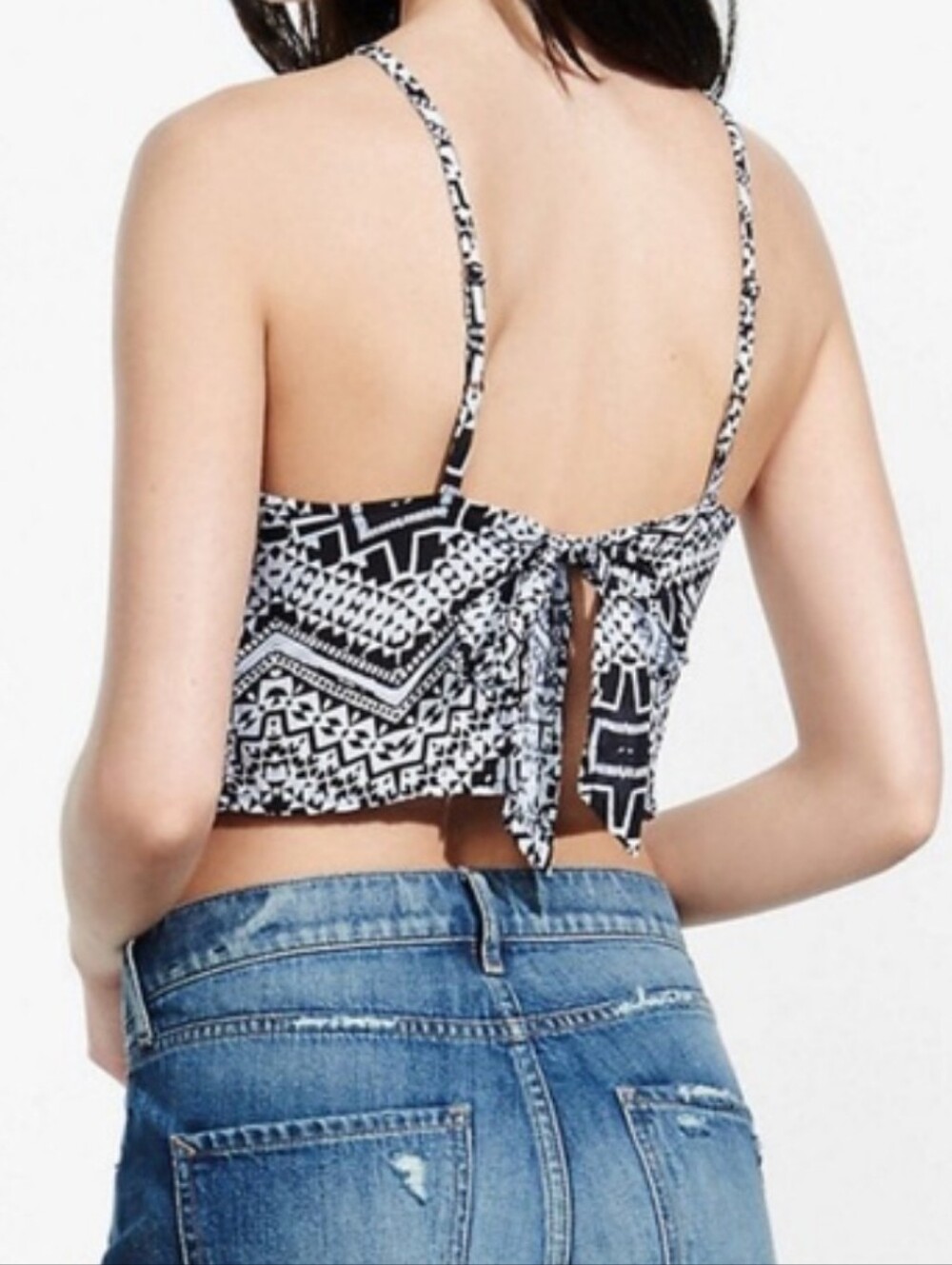 Express Tie Back Geometric Print Black & White Crop Top, Size XS
